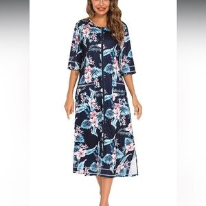 Zipper Robe Mid-Sleeve One-Piece Dress XXL Swim Coverup